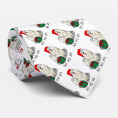 クリスマスサンタハットプリ犬(白)かわいいおもしろい ネクタイ (ロール)