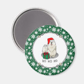 クリスマスサンタハットプリ犬（白）かわいいおもしろい マグネット (正面/裏面)