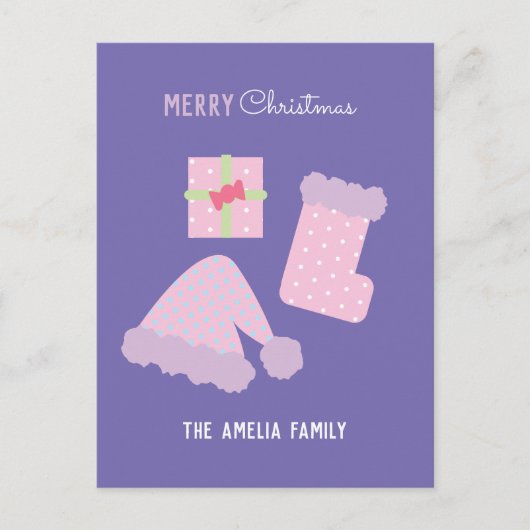 クリスマスサンタハットプレゼントストッキング ポストカード (正面)