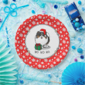 クリスマスサンタハットポメラニア犬（トライカラー）かわいい ペーパープレート (パーティー)