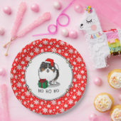 クリスマスサンタハットポメラニア犬（トライカラー）かわいい ペーパープレート (パーティー)