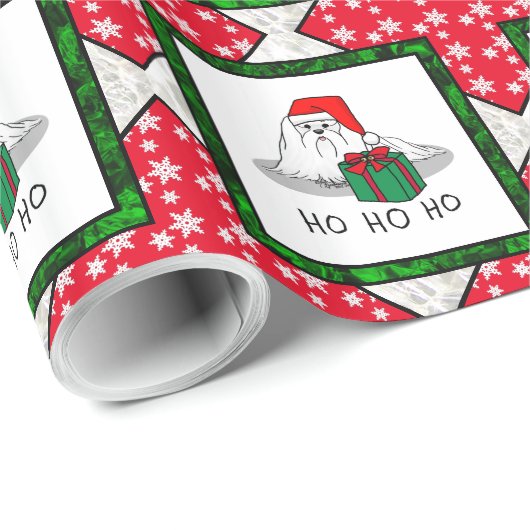 クリスマスサンタハットマルチーズドッグおもしろいかわいい ラッピングペーパー (ロールコーナー)