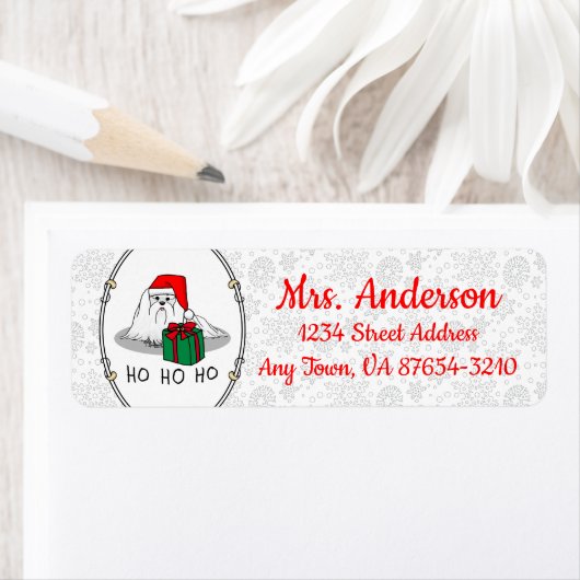 クリスマスサンタハットマルチーズドッグおもしろいかわいい ラベル (インサイチュ)