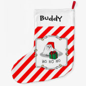 クリスマスサンタハットマルチーズドッグおもしろいかわいい ラージクリスマスストッキング (裏面)