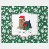 クリスマスサンタハットヨークシャーテリアーヨークシャーテリアかわいい フリースブランケット (正面(横))