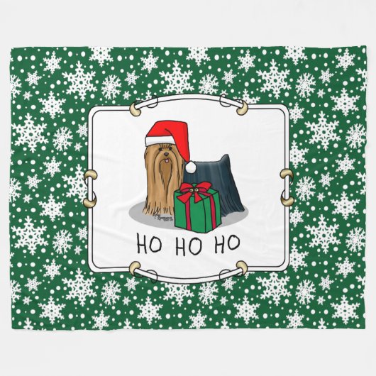 クリスマスサンタハットヨークシャーテリアーヨークシャーテリアかわいい フリースブランケット (正面(横))