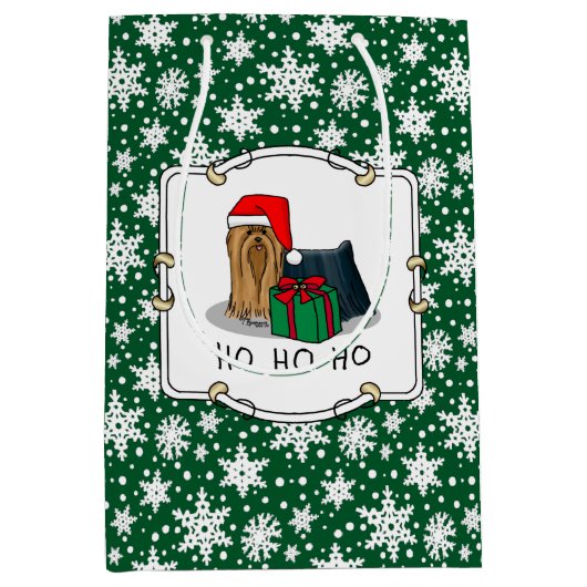 クリスマスサンタハットヨークシャーテリアーヨークシャーテリアかわいい ミディアムペーパーバッグ (正面)