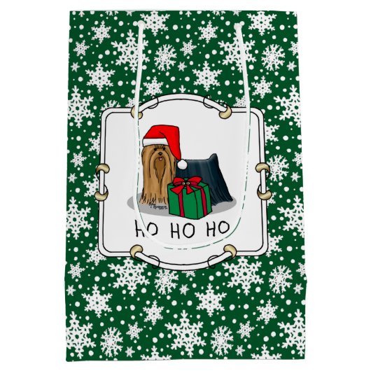 クリスマスサンタハットヨークシャーテリアーヨークシャーテリアかわいい ミディアムペーパーバッグ (裏面)