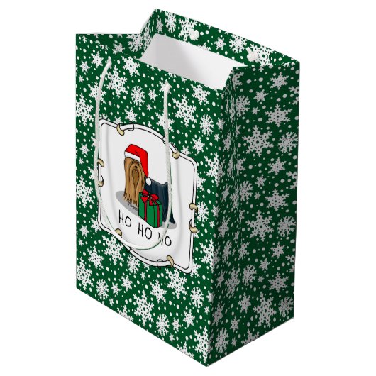 クリスマスサンタハットヨークシャーテリアーヨークシャーテリアかわいい ミディアムペーパーバッグ (裏面アングル)