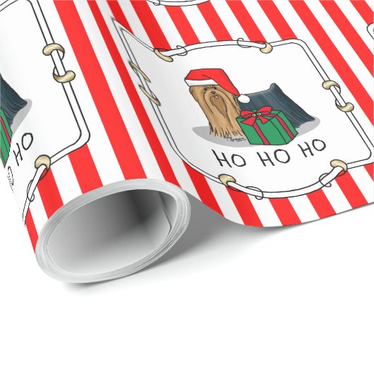 クリスマスサンタハットヨークシャーテリアーヨークシャーテリアかわいい ラッピングペーパー (ロールコーナー)