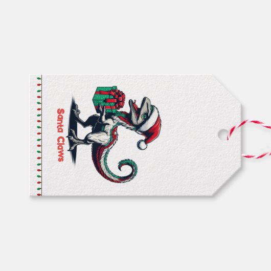クリスマスサンタハットラプター ギフトタグ (正面(横))