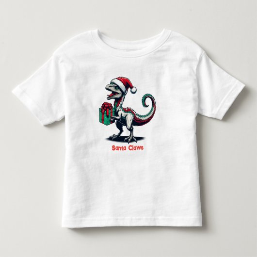 クリスマスサンタハットラプター トドラーTシャツ (正面)