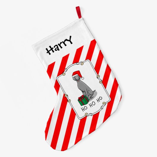 クリスマスサンタハットワイマラードッグ(グレー1)かわいい ラージクリスマスストッキング (裏面 (吊り時))