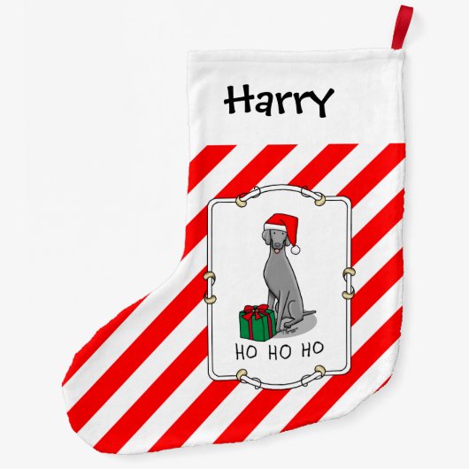 クリスマスサンタハットワイマラードッグ（グレー1）かわいい ラージクリスマスストッキング (裏面)