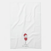クリスマスサンタハットワイングラスパーソナライズされたパーティー キッチンタオル (縦)