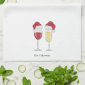 クリスマスサンタハットワインシャンパングラスカスタムズ キッチンタオル (折り畳み)