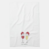 クリスマスサンタハットワインシャンパングラスカスタムズ キッチンタオル (縦)