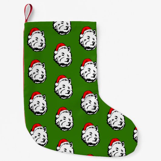クリスマスサンタハット付きウェストハイランドテリア犬 スモールクリスマスストッキング (正面)