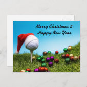 クリスマスサンタハット付きティー上のゴルフボール ポストカード (正面/裏面)