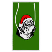 クリスマスサンタハット付きブルドッグ スモールペーパーバッグ (正面)