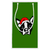 クリスマスサンタハット付きボストンテリアードッグ スモールペーパーバッグ (正面)