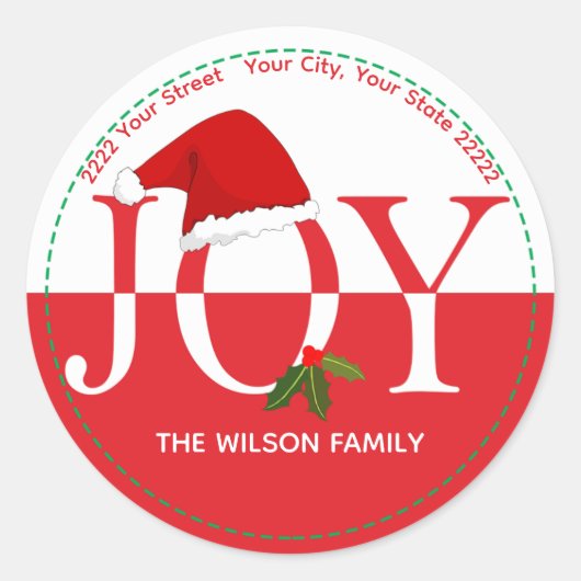 クリスマスサンタハット差出人住所ステッカー ラウンドシール (正面)
