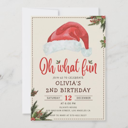 クリスマスサンタハット誕生日パーティーああ何おもしろい 招待状 (正面)