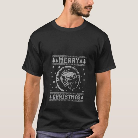 クリスマスサンタハット魚釣りデザインおもしろい醜いクリスマス Tシャツ (正面)