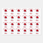 クリスマスサンタハット&名前をカスタムするパターン ラッピングペーパーシート (正面3)