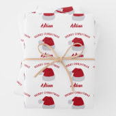 クリスマスサンタハット&名前をカスタムするパターン ラッピングペーパーシート (インサイチュ)