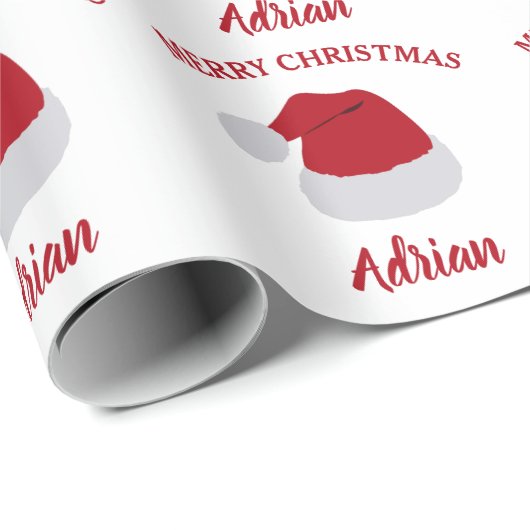 クリスマスサンタハット&名前をカスタムするパターン ラッピングペーパー (ロールコーナー)
