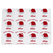 クリスマスサンタハット&名前をカスタムするパターン ラージペーパーバッグ (正面)