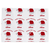 クリスマスサンタハット&名前をカスタムするパターン ラージペーパーバッグ (裏面)