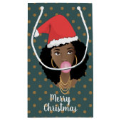 クリスマスサンタハット、黒人女性、ガム、暗いティール（緑がかった色） スモールペーパーバッグ (裏面)
