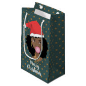 クリスマスサンタハット、黒人女性、ガム、暗いティール（緑がかった色） スモールペーパーバッグ (正面アングル)