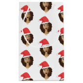 クリスマスサンタハット、黒人女性、ナチュラルヘア スモールペーパーバッグ (裏面)