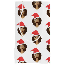 クリスマスサンタハット、黒人女性、ナチュラルヘア スモールペーパーバッグ