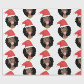 クリスマスサンタハット、黒人女性、バブルガム ラッピングペーパー (フラット)