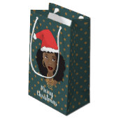 クリスマスサンタハット、黒人女性、茶色のドット、ティール(緑がかった色) スモールペーパーバッグ (裏面アングル)