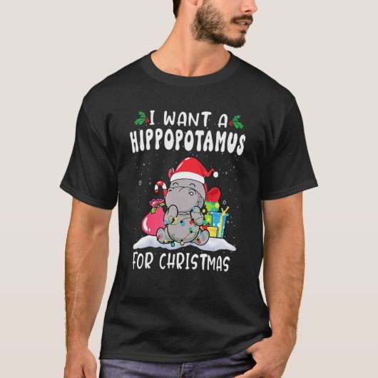 クリスマスサンタハツクマのカバが欲しい Tシャツ (正面)