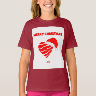 クリスマスサンタハートガールズマルーンベーシックTシャツ Tシャツ