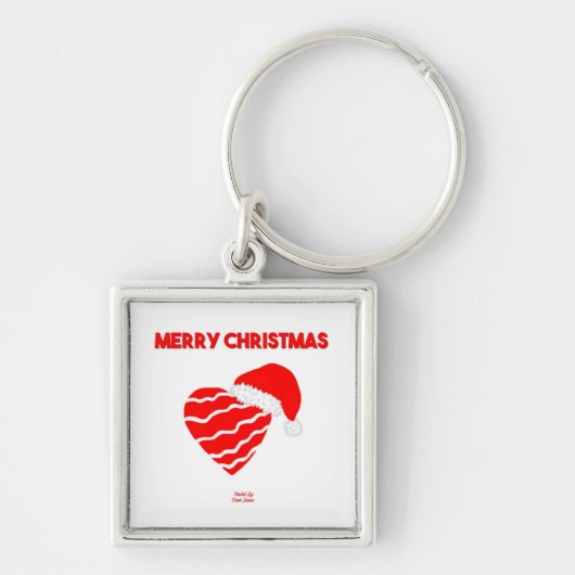 クリスマスサンタハートプレミアムスクエアキーチェーン キーホルダー (正面)