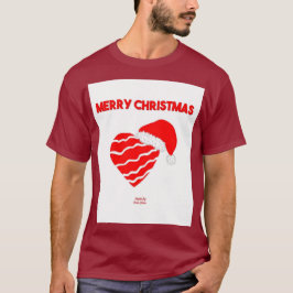 クリスマスサンタハートメンズマルーンベーシックTシャツ Tシャツ