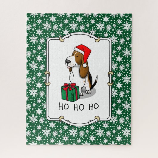 クリスマスサンタバセットハウンド（トリカラー1）かわいい ジグソーパズル (縦)