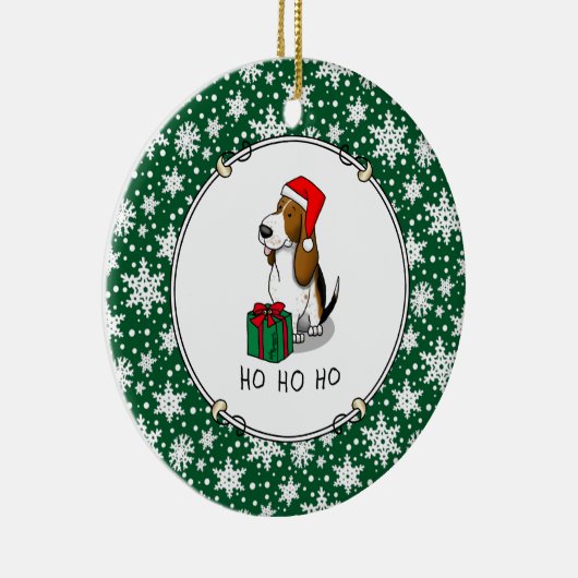 クリスマスサンタバセットハウンド(トリカラー1)かわいい セラミックオーナメント (右)