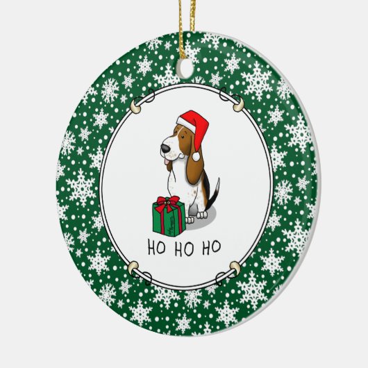 クリスマスサンタバセットハウンド(トリカラー1)かわいい セラミックオーナメント (左)
