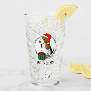 クリスマスサンタバセットハウンド（トリカラー1）かわいい タンブラーグラス
