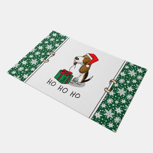 クリスマスサンタバセットハウンド(トリカラー1)かわいい ドアマット (アングル)