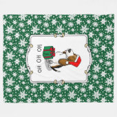 クリスマスサンタバセットハウンド（トリカラー1）かわいい フリースブランケット (正面(横))