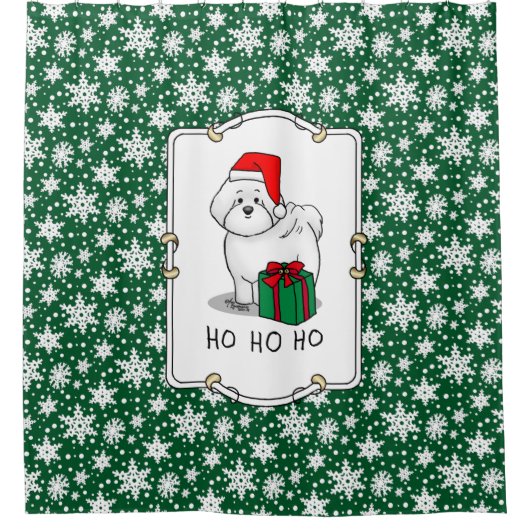 クリスマスサンタビコンフリースドッグかわいい シャワーカーテン (正面)